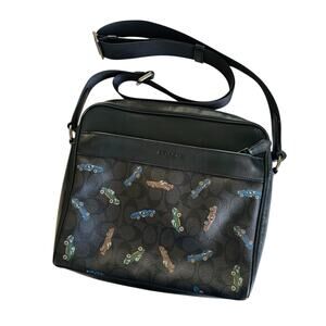 Rare Coach Charles Car Print Crossbody Messenger Bag in Signature Canvas Leather